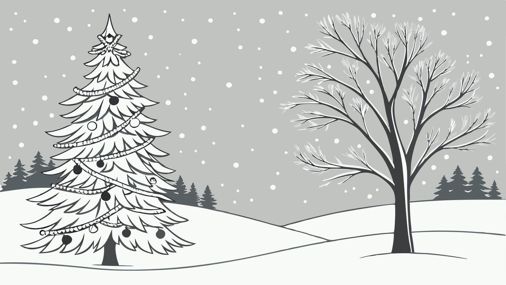 Winter christmas background with snow tree and lots of copy space vector