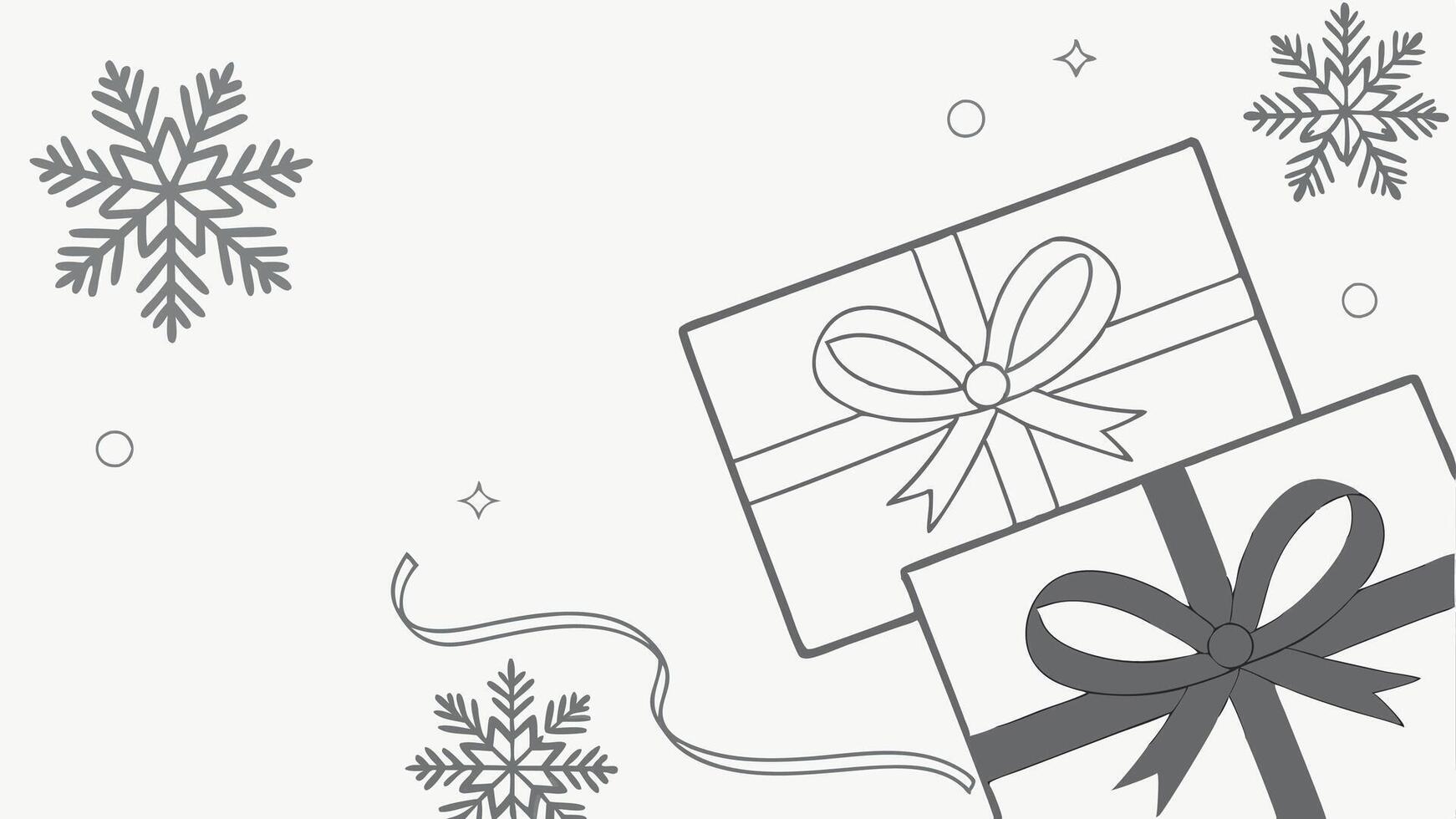 White and Silver Christmas flat lay mockup background with snowflakes and presents vector