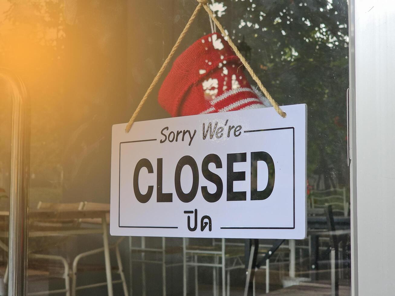 Closed for the Christmas holidays during winter. Shops, stores, and cafes will be closed for vacation. Sign boards will be displayed on windows. photo