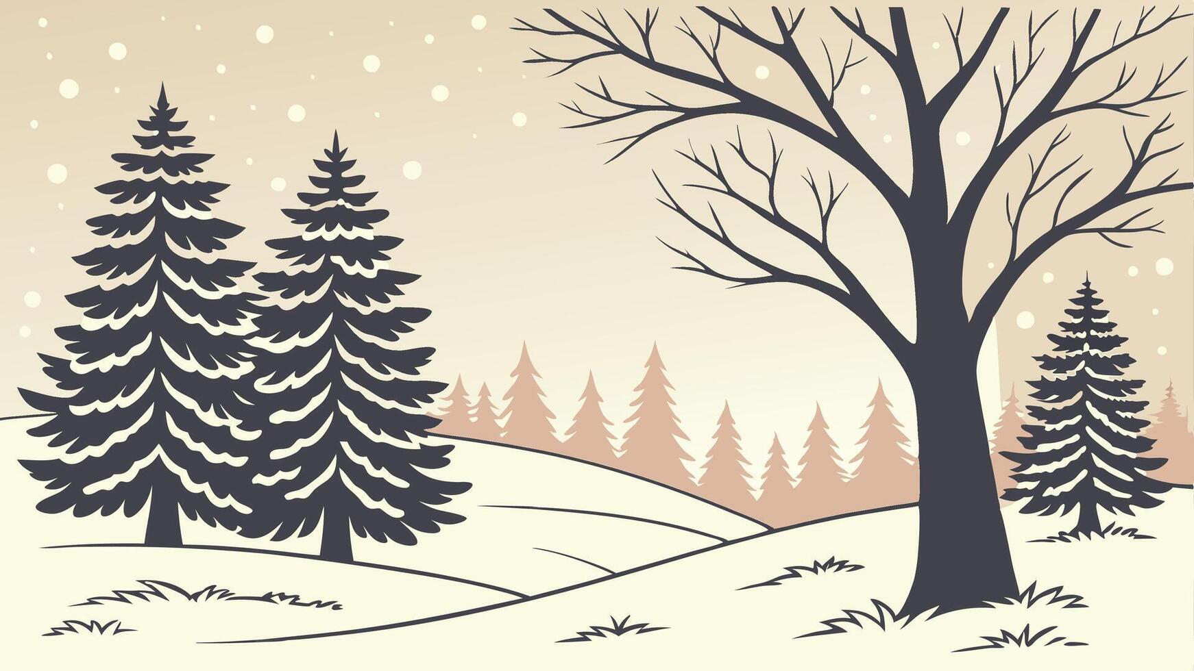 Winter forest snowy trees on Christmas snowfall background. vector