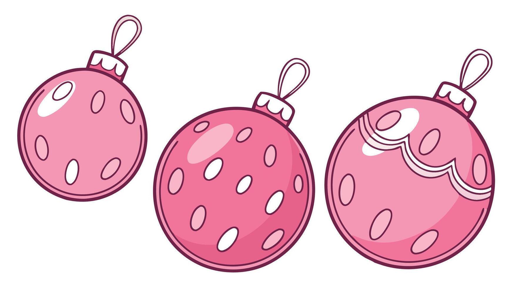 Set of pink christmas balls isolated on blank background vector