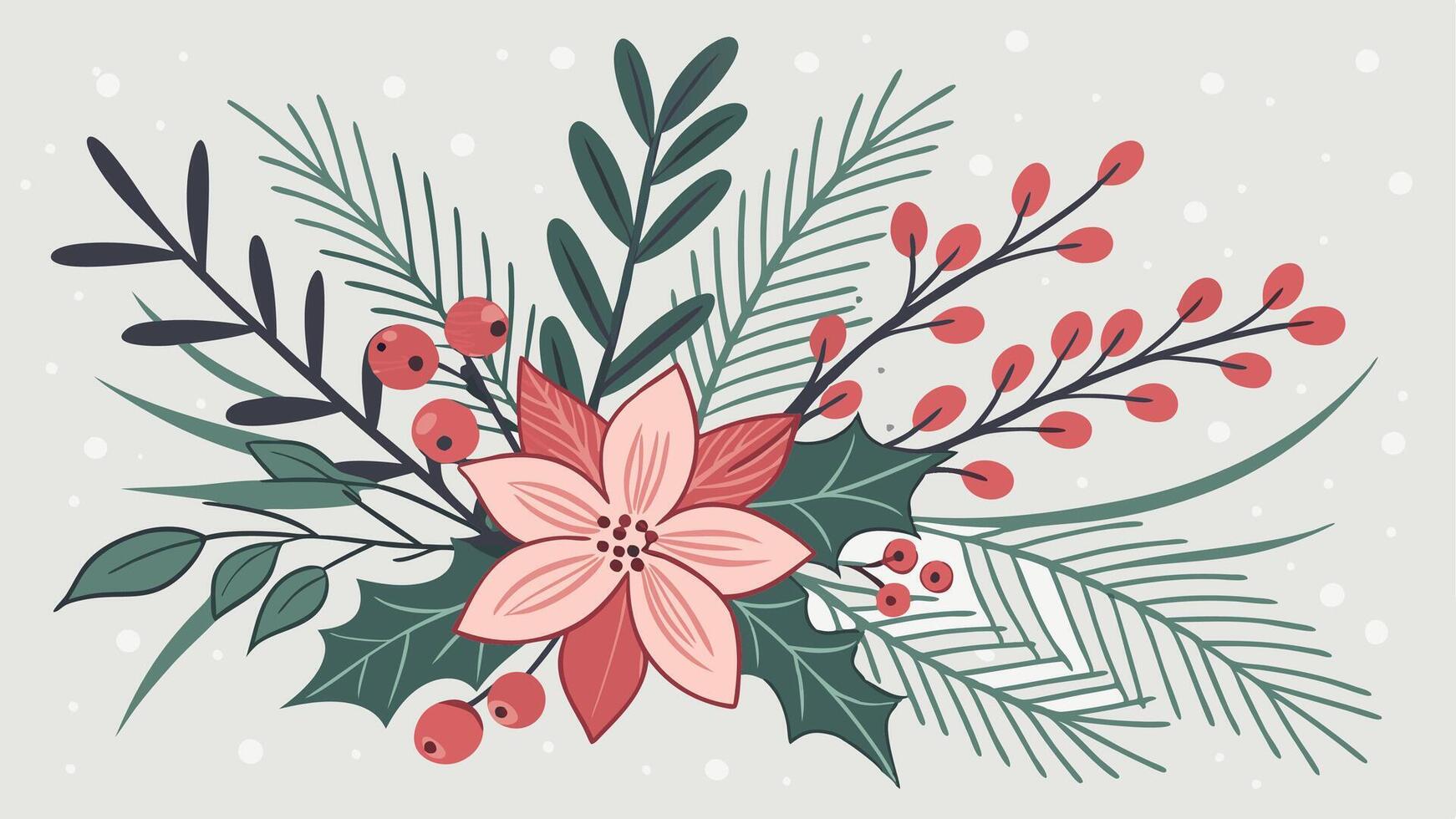 Watercolor Winter Christmas bouquet with foliage. flowers. vector