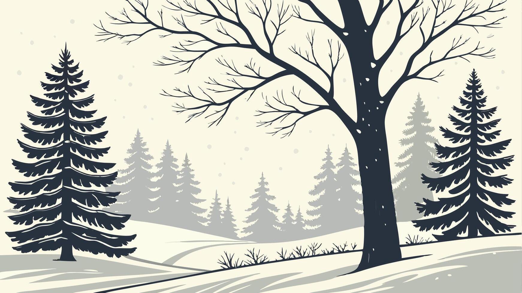 Winter forest background with snow-covered coniferous trees and place for text. vector