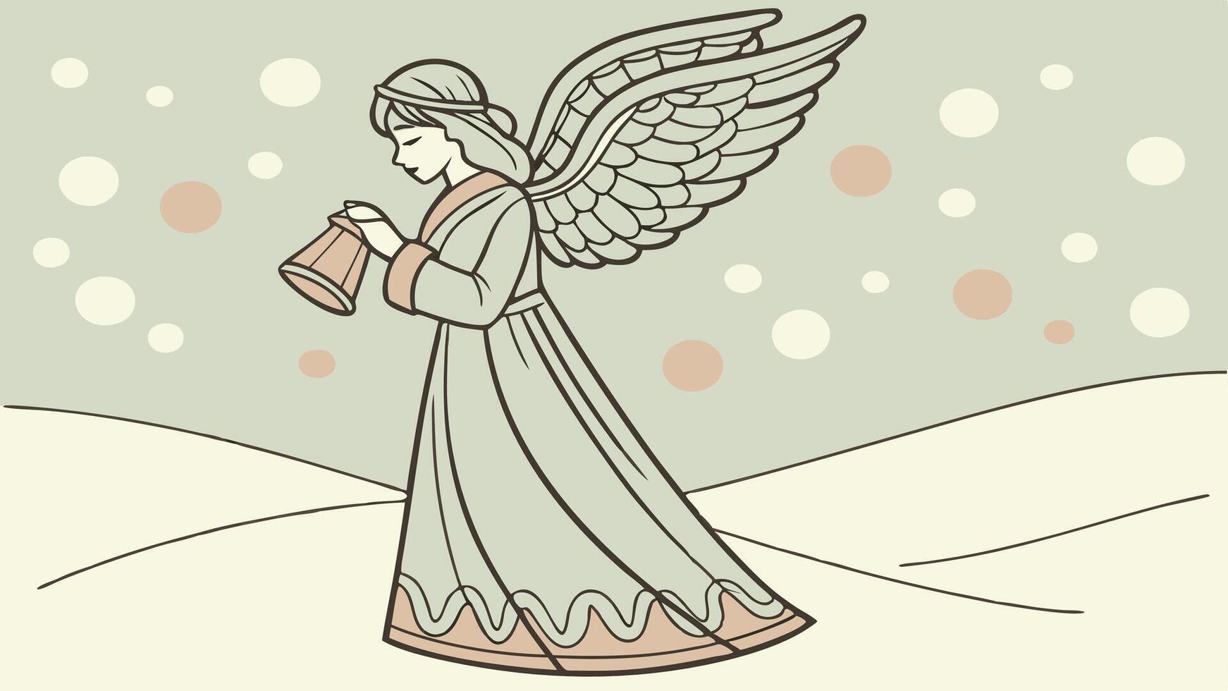 Wood figurine of an christmas angel in front of an bokeh background vector