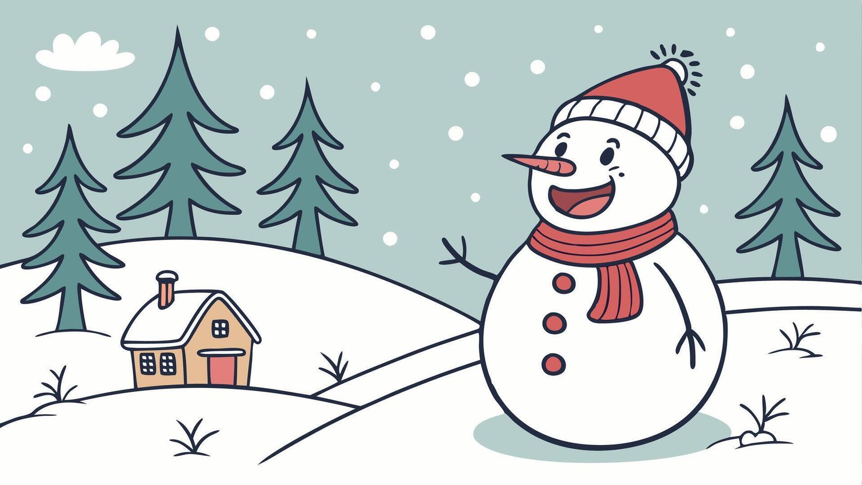 Snowman standing in a winter landscape in christmas mood vector