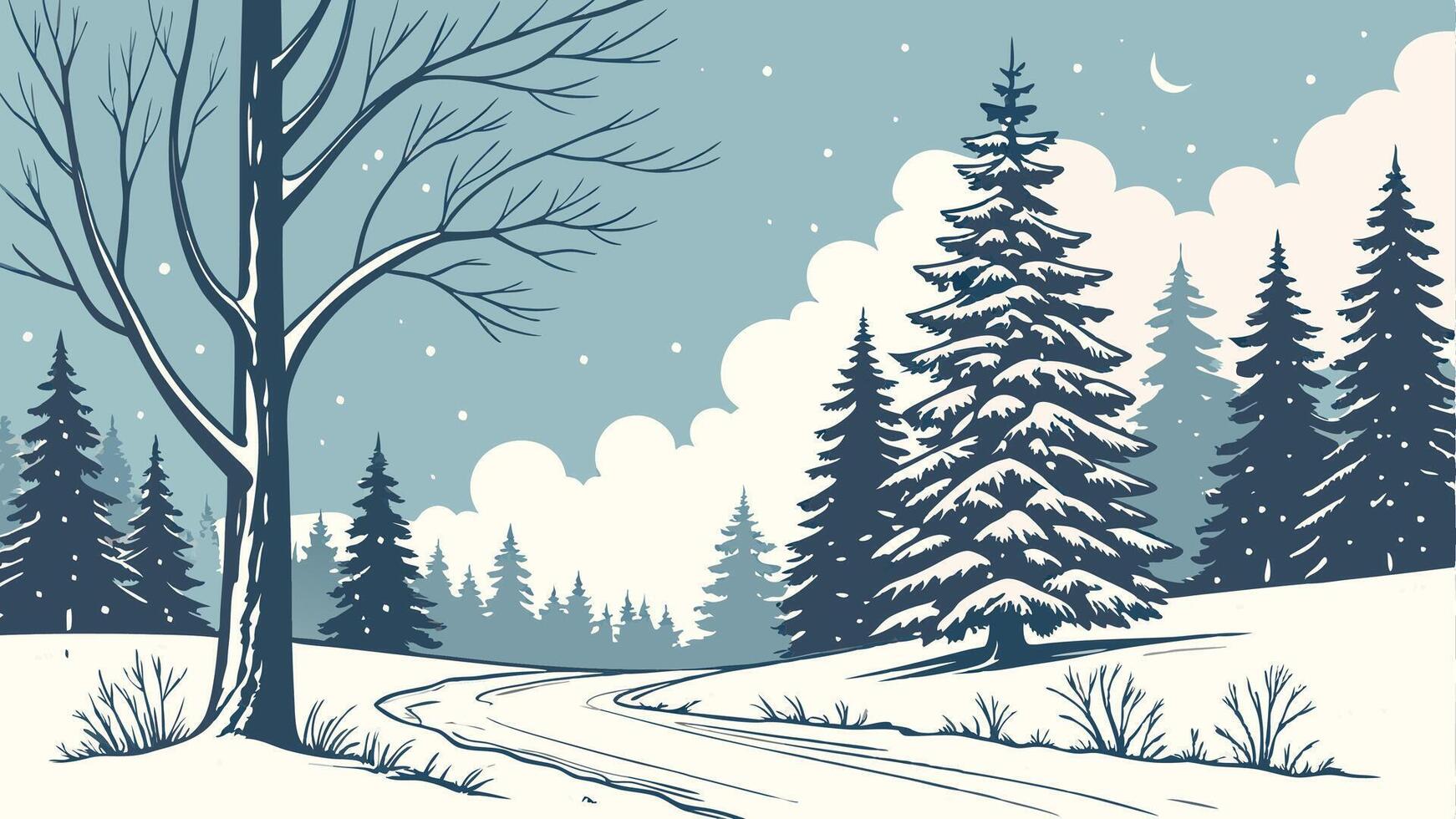 Winter day in forest with christmas trees and snow as illustration vector
