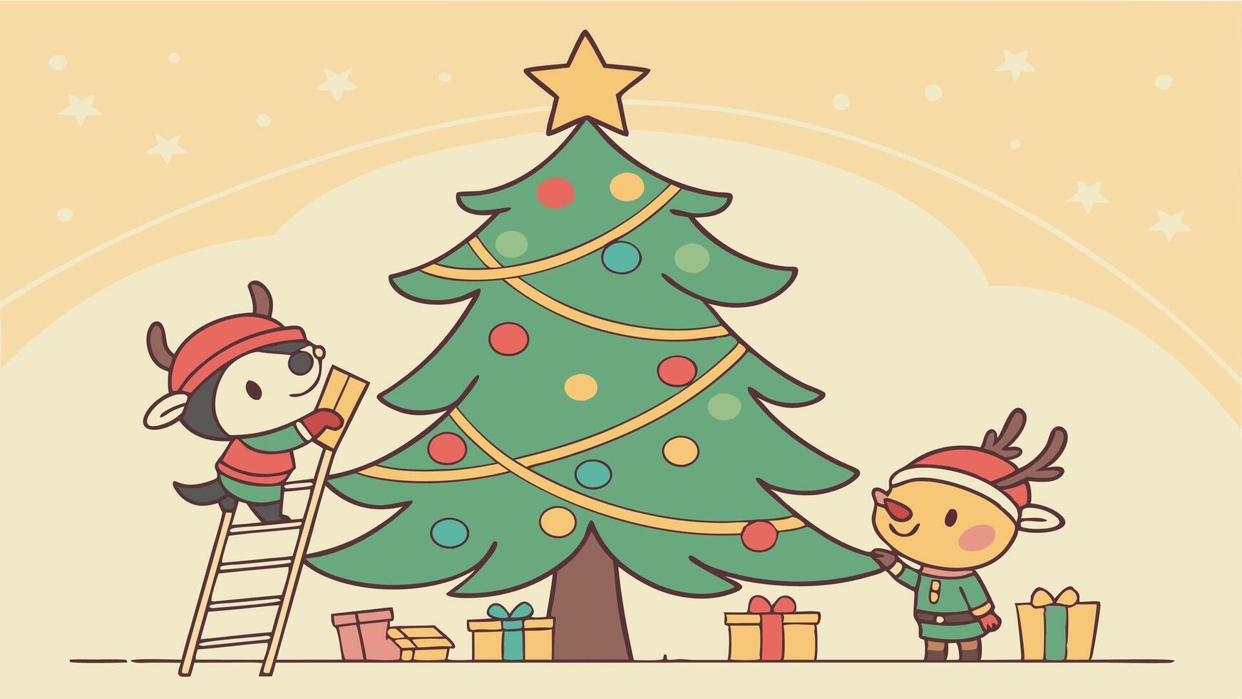 Christmas tree . whimsical art. background. card. digital art. illustration vector