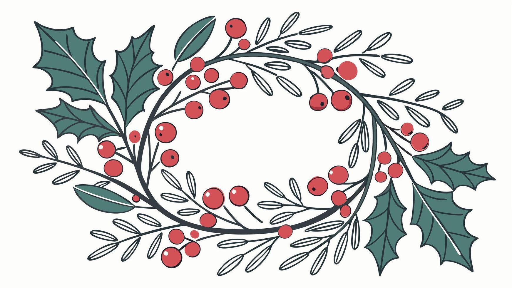 Christmas wreath on white background. Flat lay. top view. vector