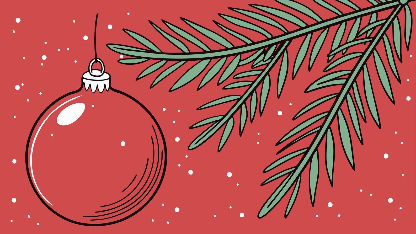 Red christmas ball next to a fir branch with a red sparkling background vector