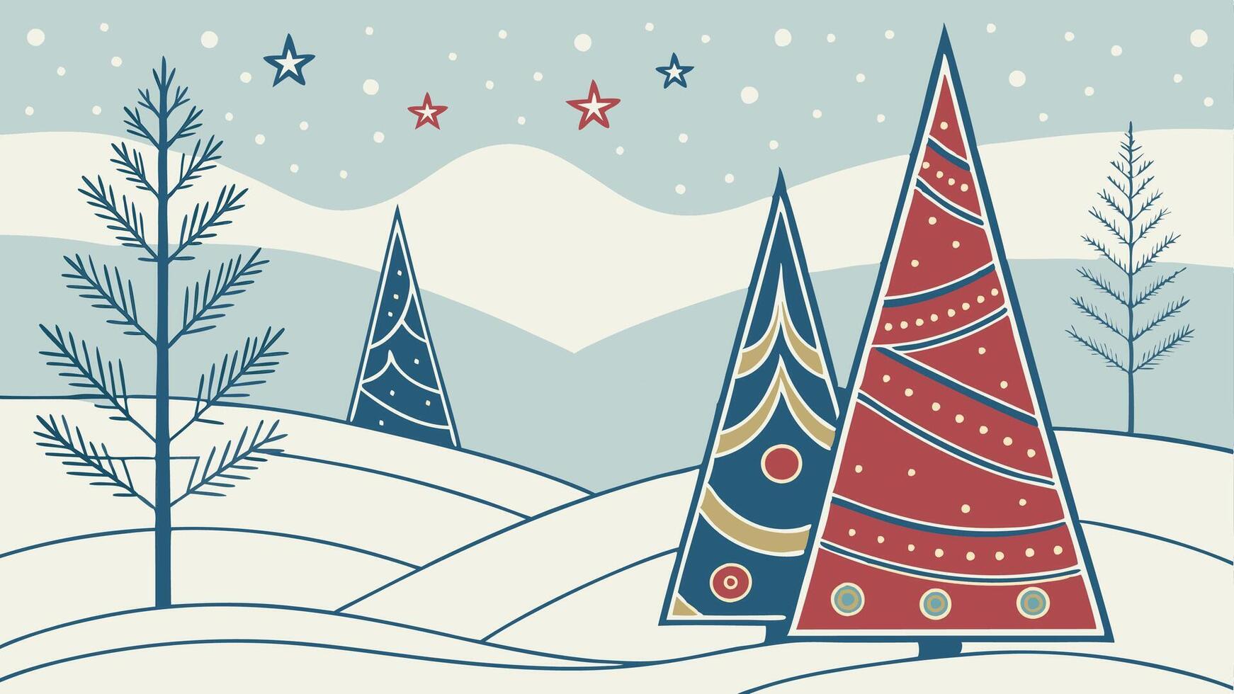 Christmas time. Abstract art of christmas trees in winter landscape. image. vector