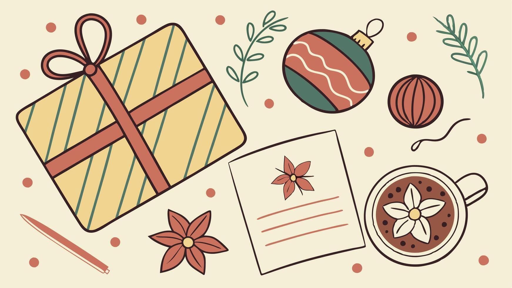 Christmas still life assortment with copy space. flat lay. vector