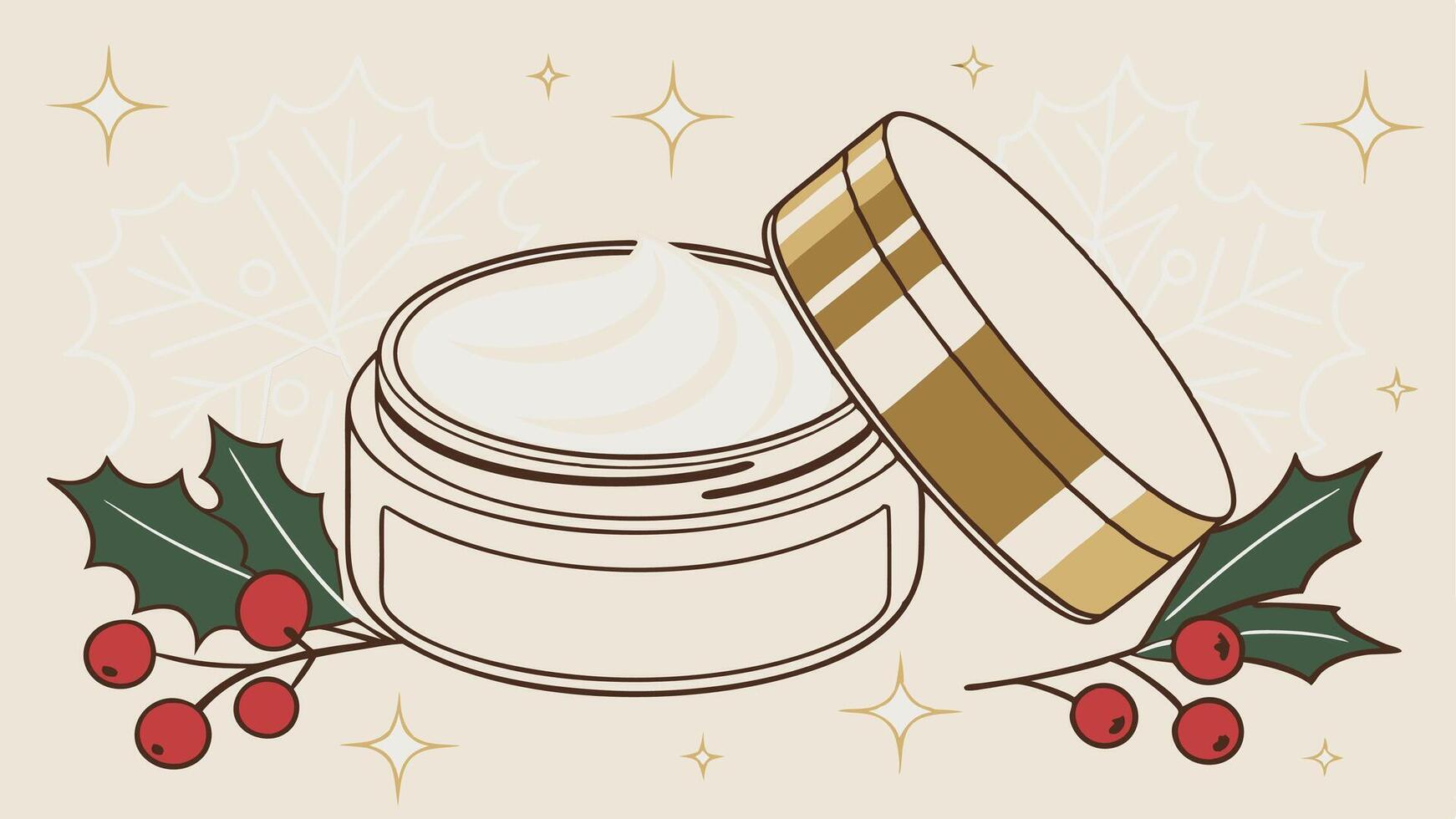 Luxury Christmas cosmetic cream mock up without label. Christmas accessories on bokeh background vector