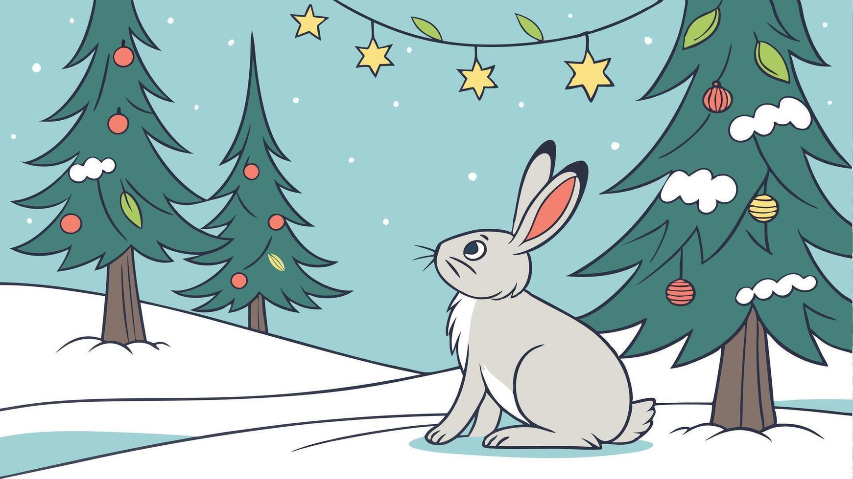 Rabbit in the winter forest christmas background color art vector