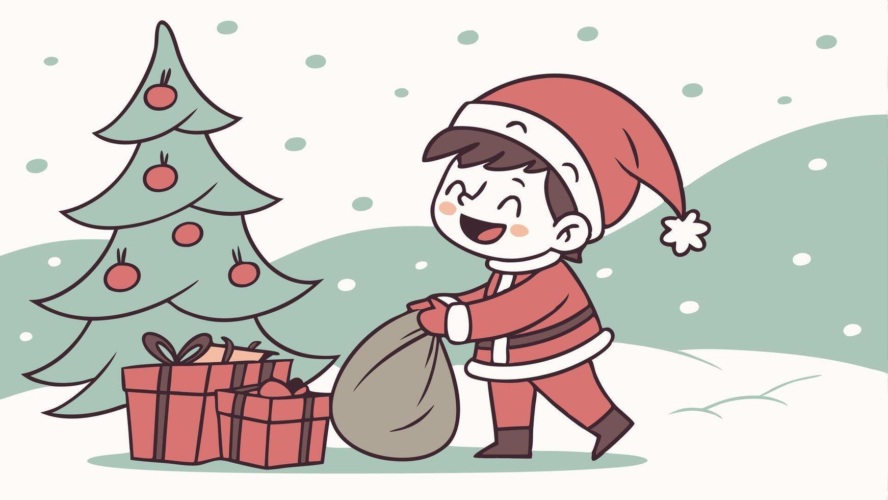 Little smiling child in santa costume christmas concept vector