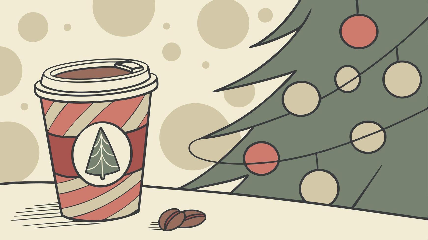 Shallow focus shot of an coffee cup with Christmas lights in bokeh vector