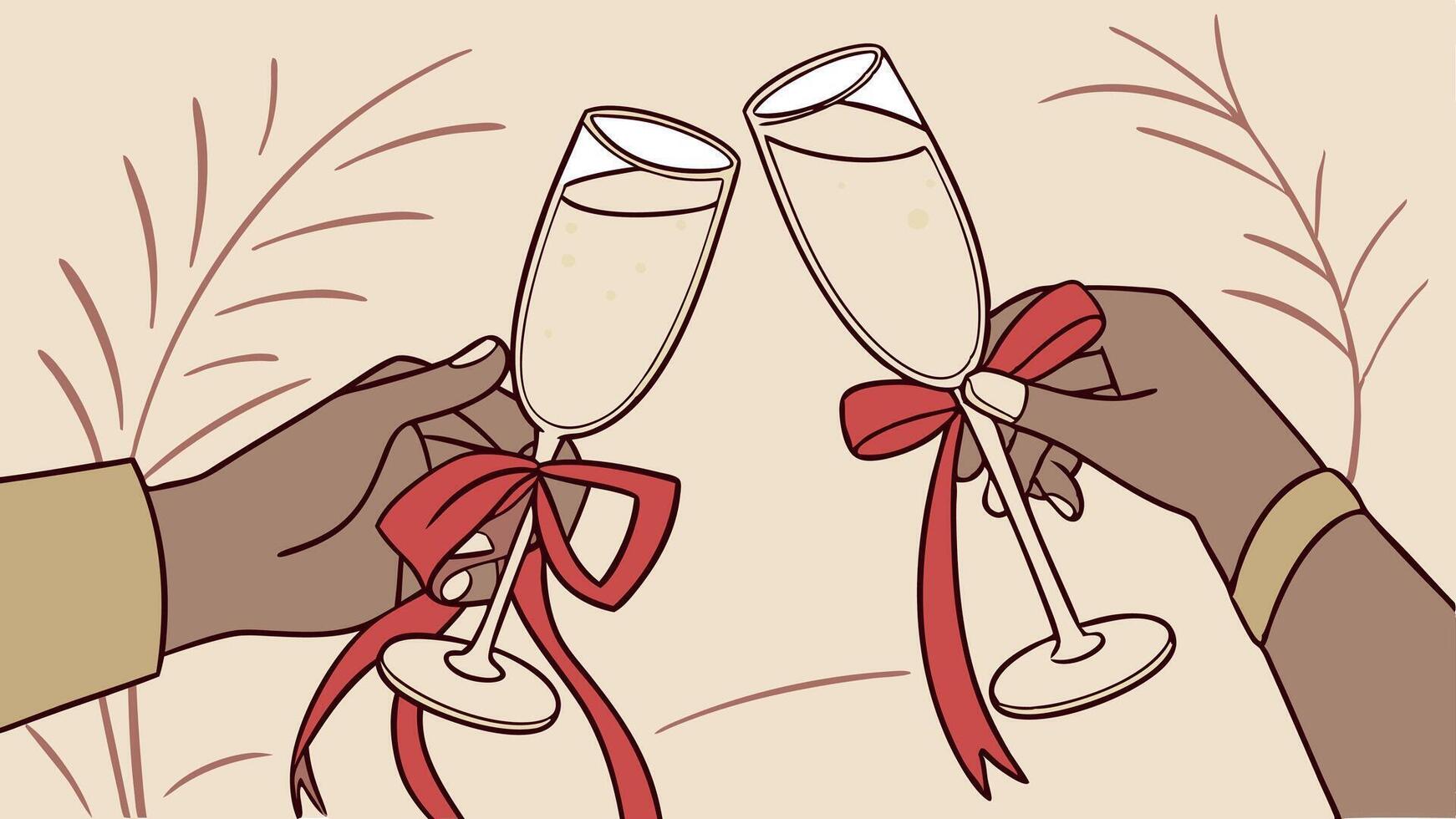 Close up of people toasting with christmas champagne glasses. vector