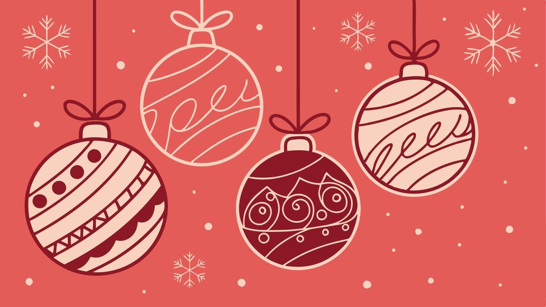 Red Christmas flatley background with Christmas balls. vector