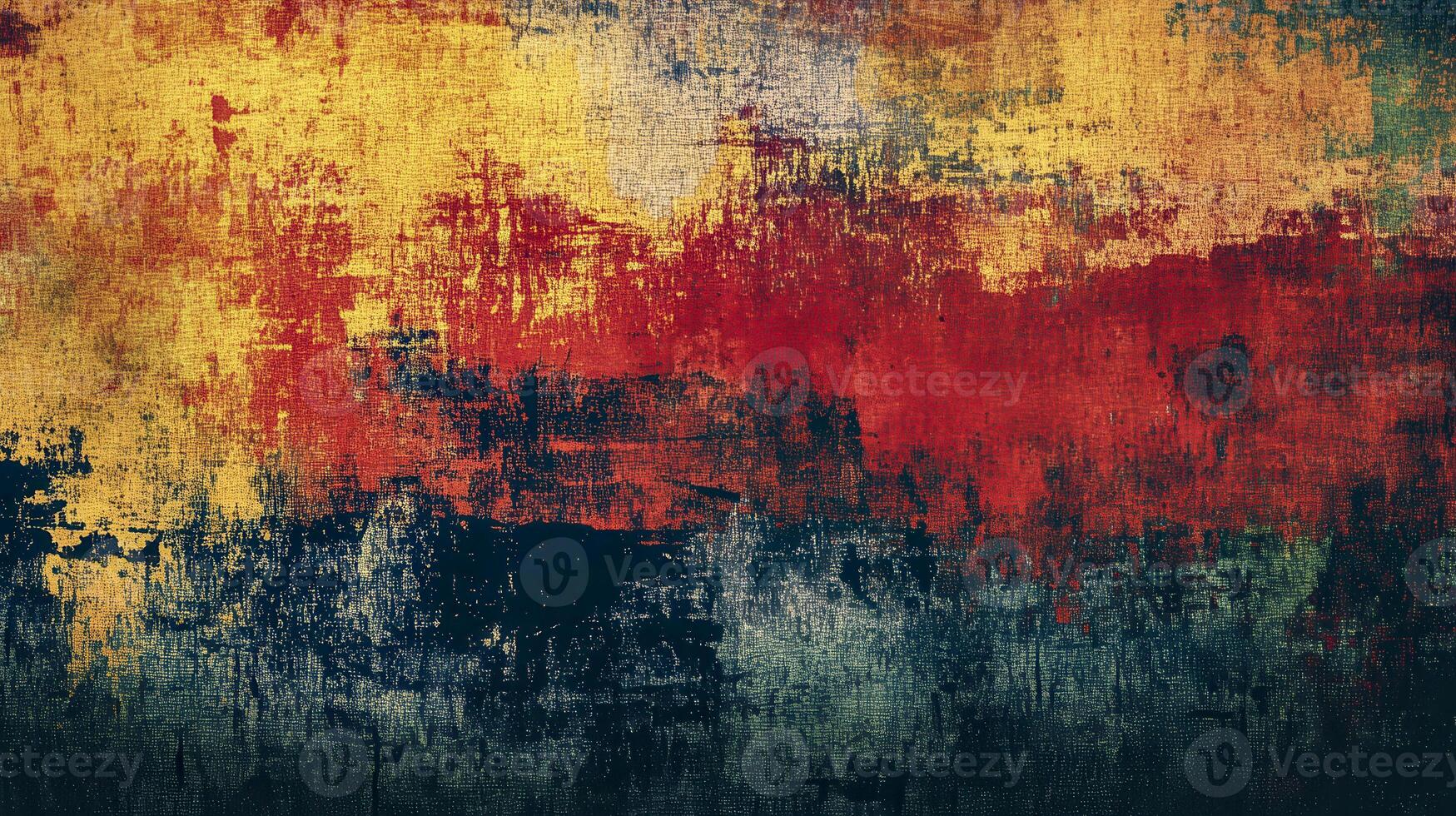 Vibrant abstract art display featuring bold reds, oranges, and blues with textured brush strokes and dynamic color blending photo