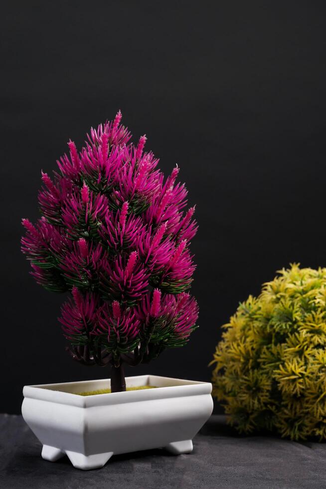 Purple spring flowers in a vase on black background. High resolution photo. Selective focus. photo
