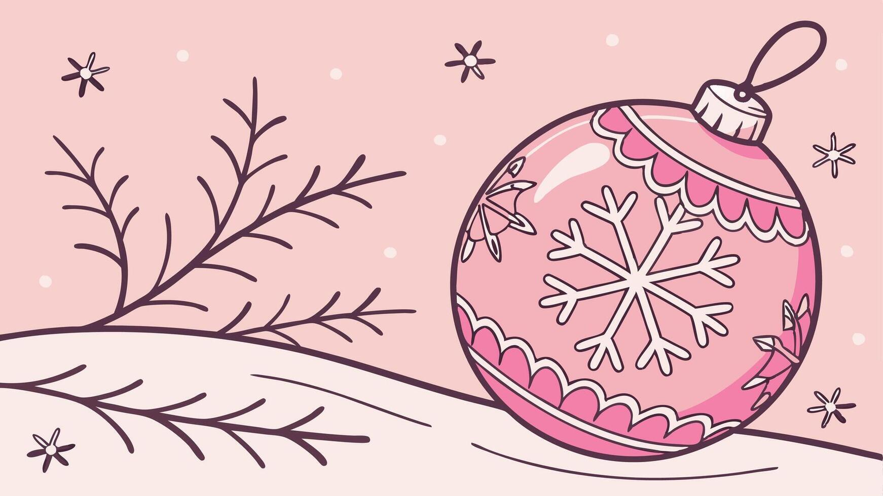 Pink christmas ball with snowflakes on pink background. vector