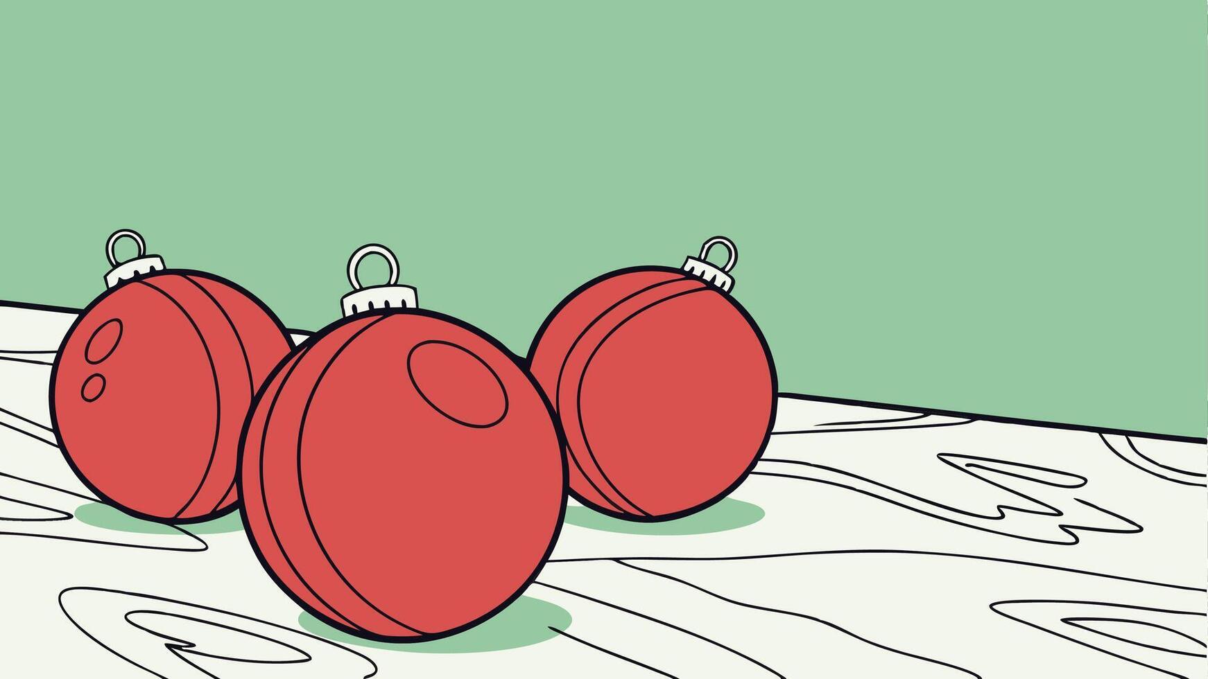 Several red christmas balls on marble. on a green isolated background. copy space. christmas vector