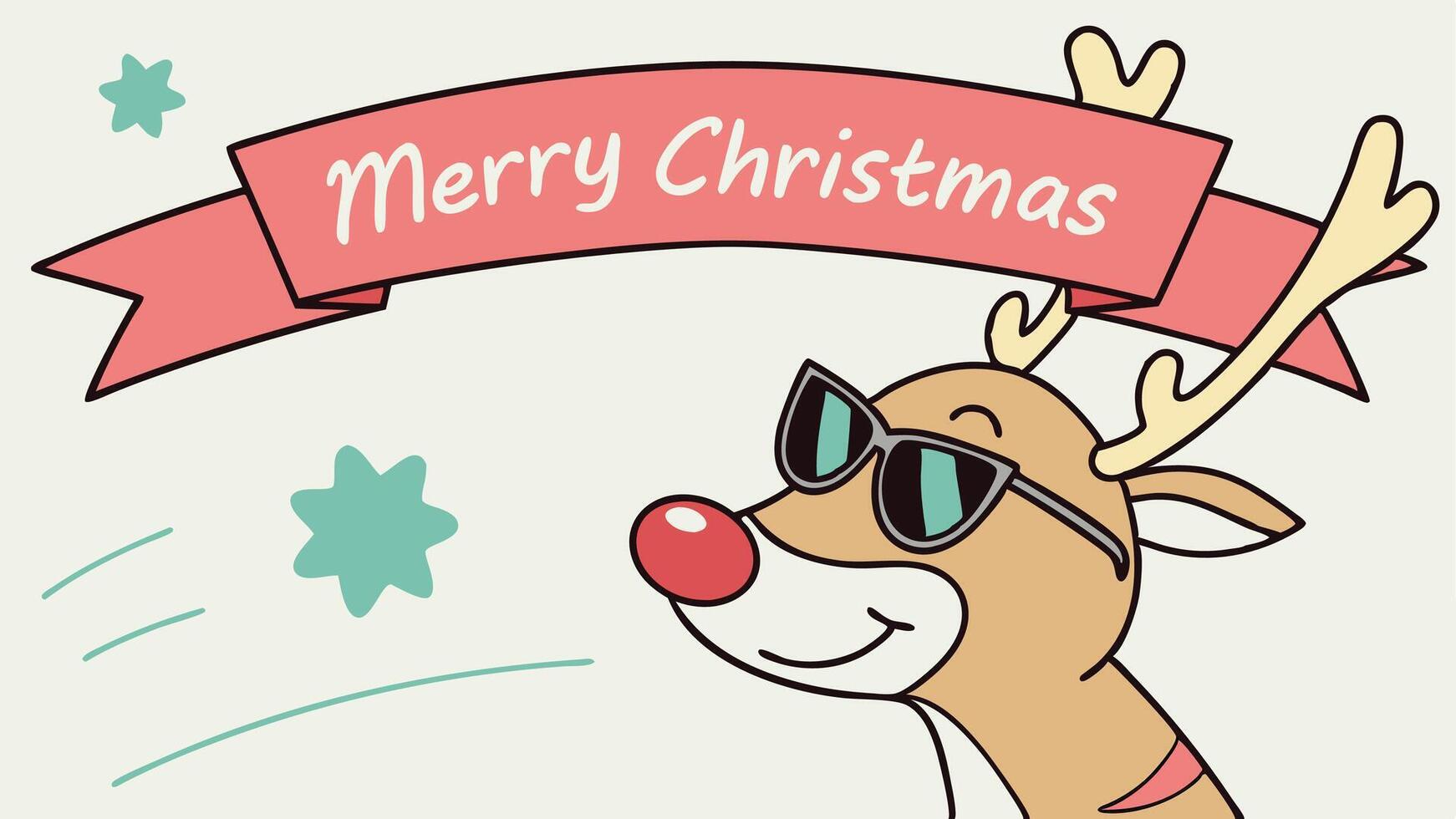 Portrait of reindeer Rudolph with sunglasses. Merry Christmas banner. vector