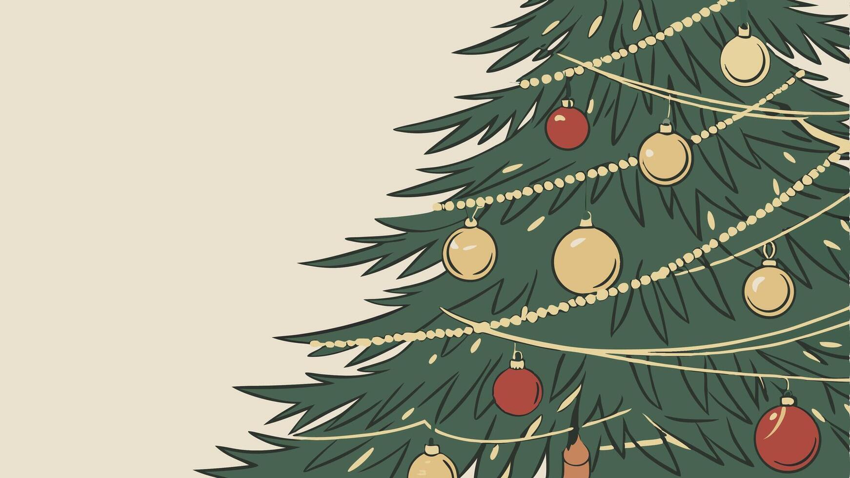 Realistic christmas green tree with gold and red christmas ball. vector
