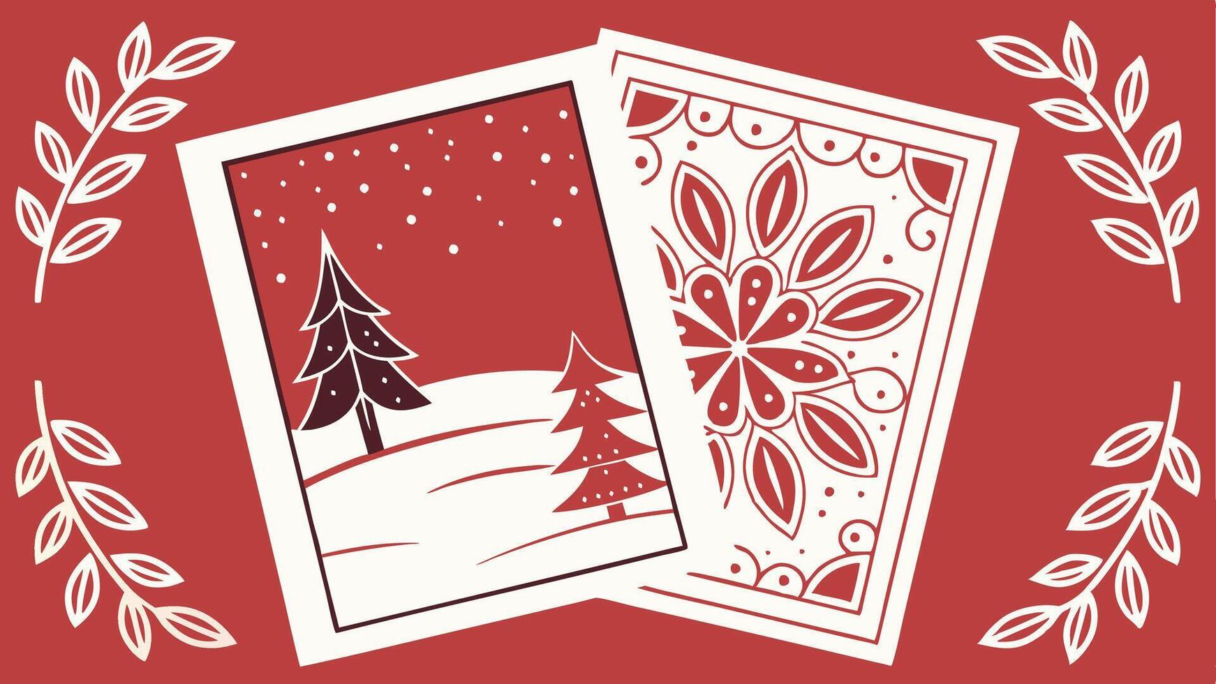 Red and whie christmas background with decoration. Greeting card mockup vector