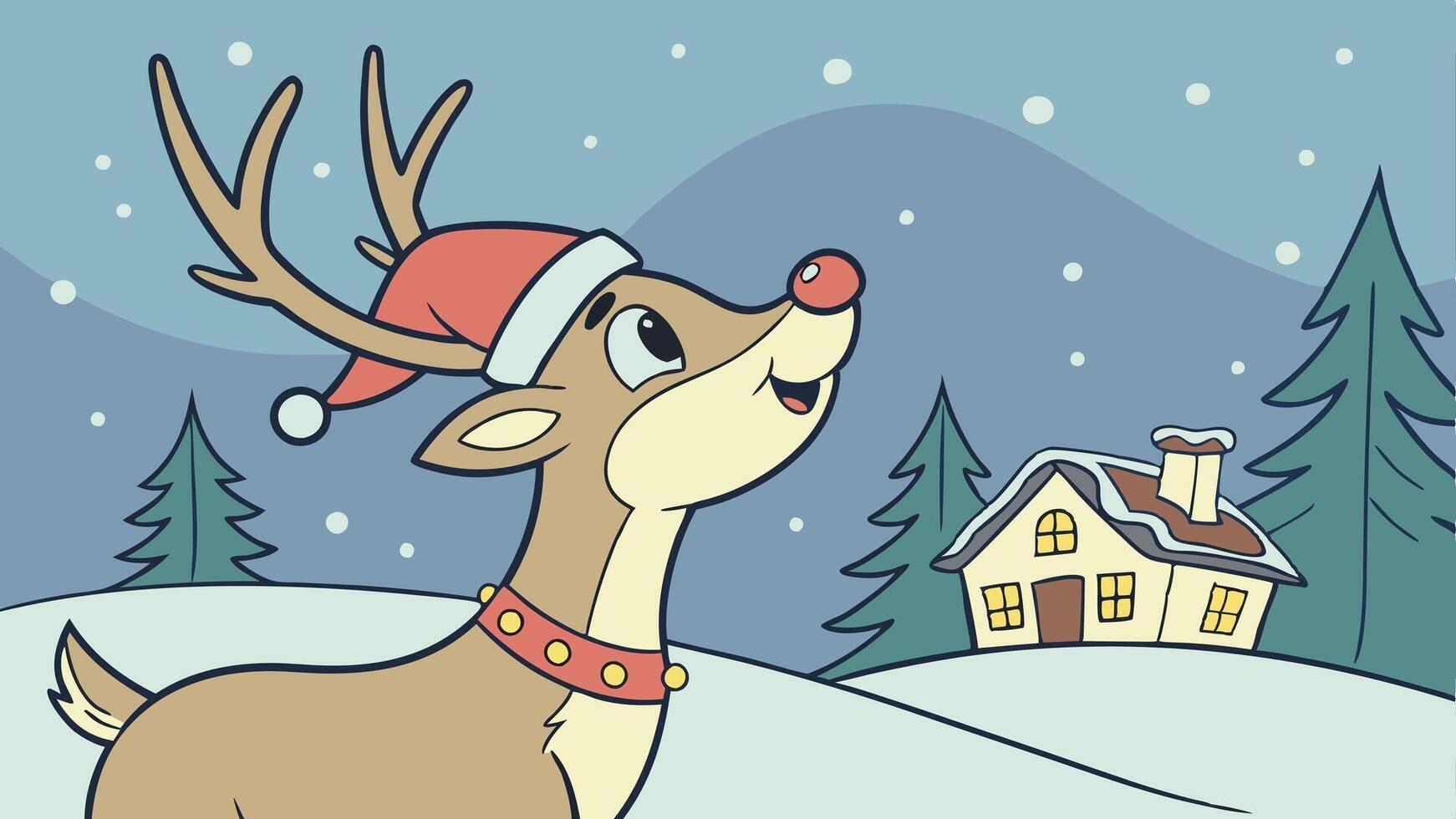 Reindeer with Santa hat. christmas concept. digital illustration. vector