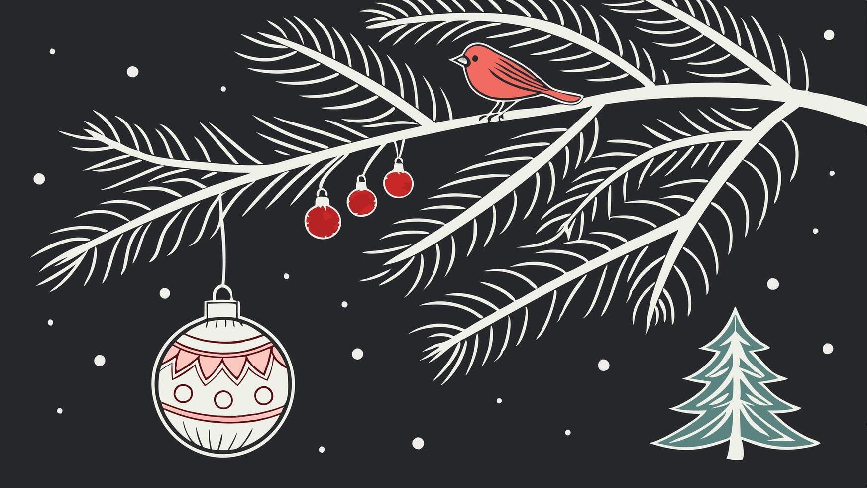 Christmas style template black background pine branches christmas balls copy space. vector