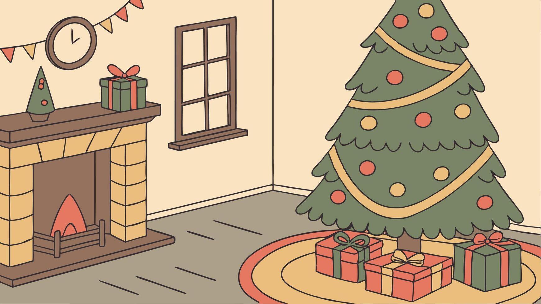 Christmas with presents trees and gifts in a living room. vector