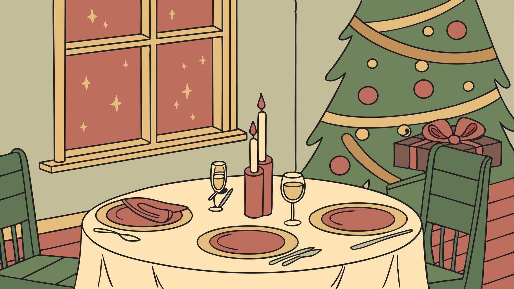 Christmas table with candles in restaurant. christmas eve. vector