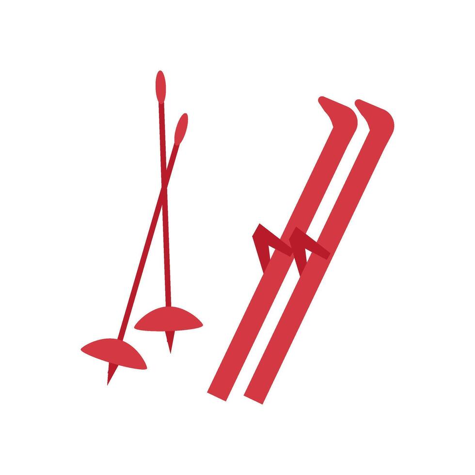 Red skis with poles vector