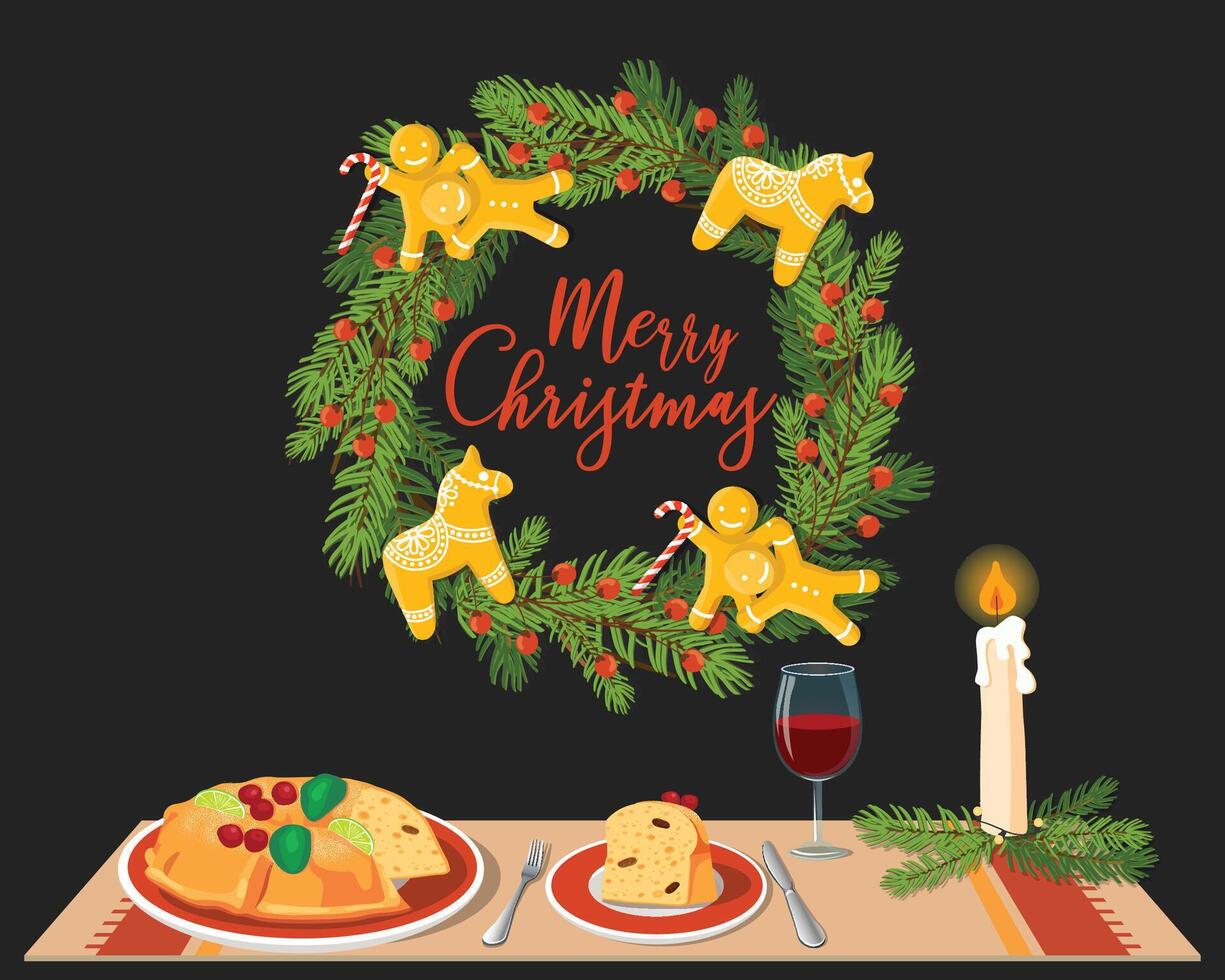 Hand drawn Christmas festive table illustration vector
