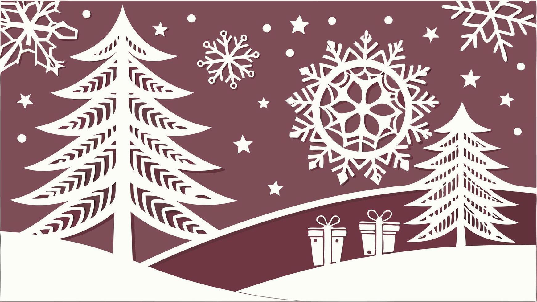 Festive Christmas concept with white paper cut elements background. vector