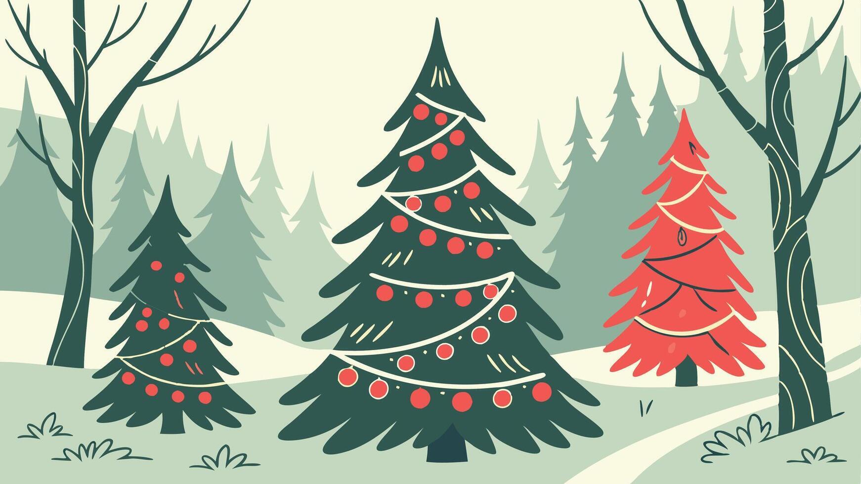 Holiday themed watercolor abstract forest full of christmas trees. vector