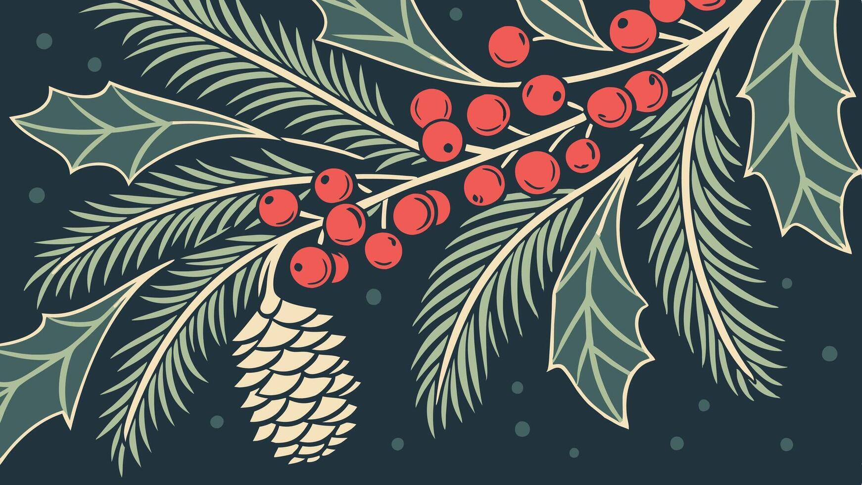 Festive decoration with evergreen branches and red berries on a dark backdrop vector