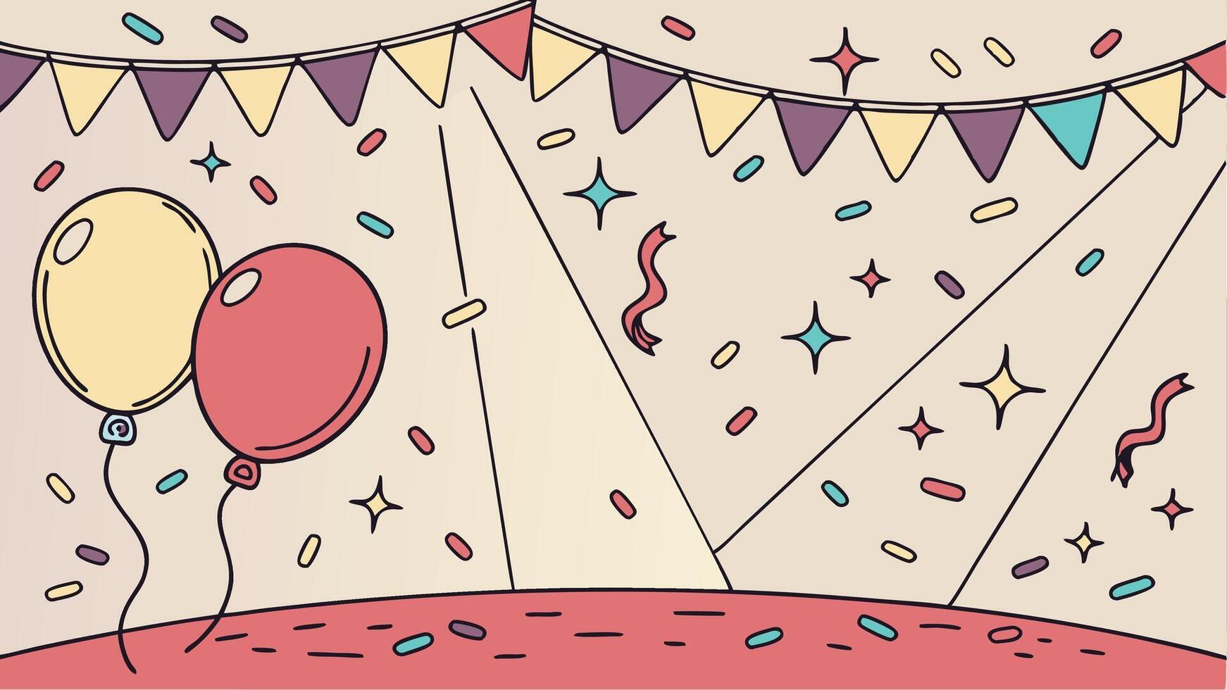 Party Background with lights. confetti. balloons and serpentine vector