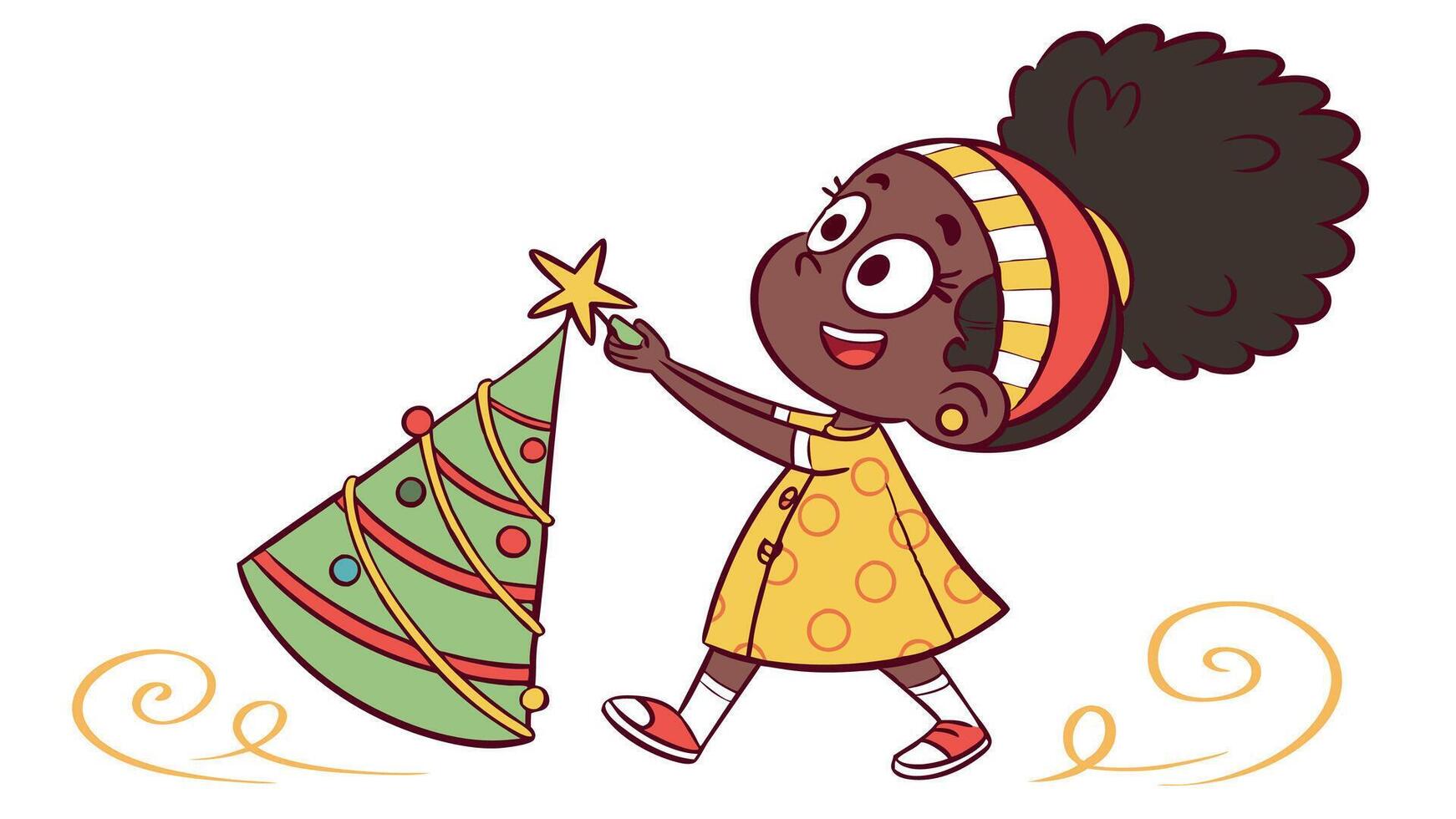 Little happy afro girl concept of christmas and new year on white background vector