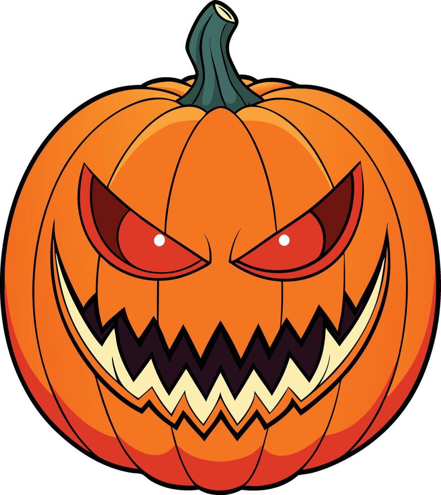 Creepy Cartoon Halloween Jack-o'-Lantern with Menacing Red Eyes vector