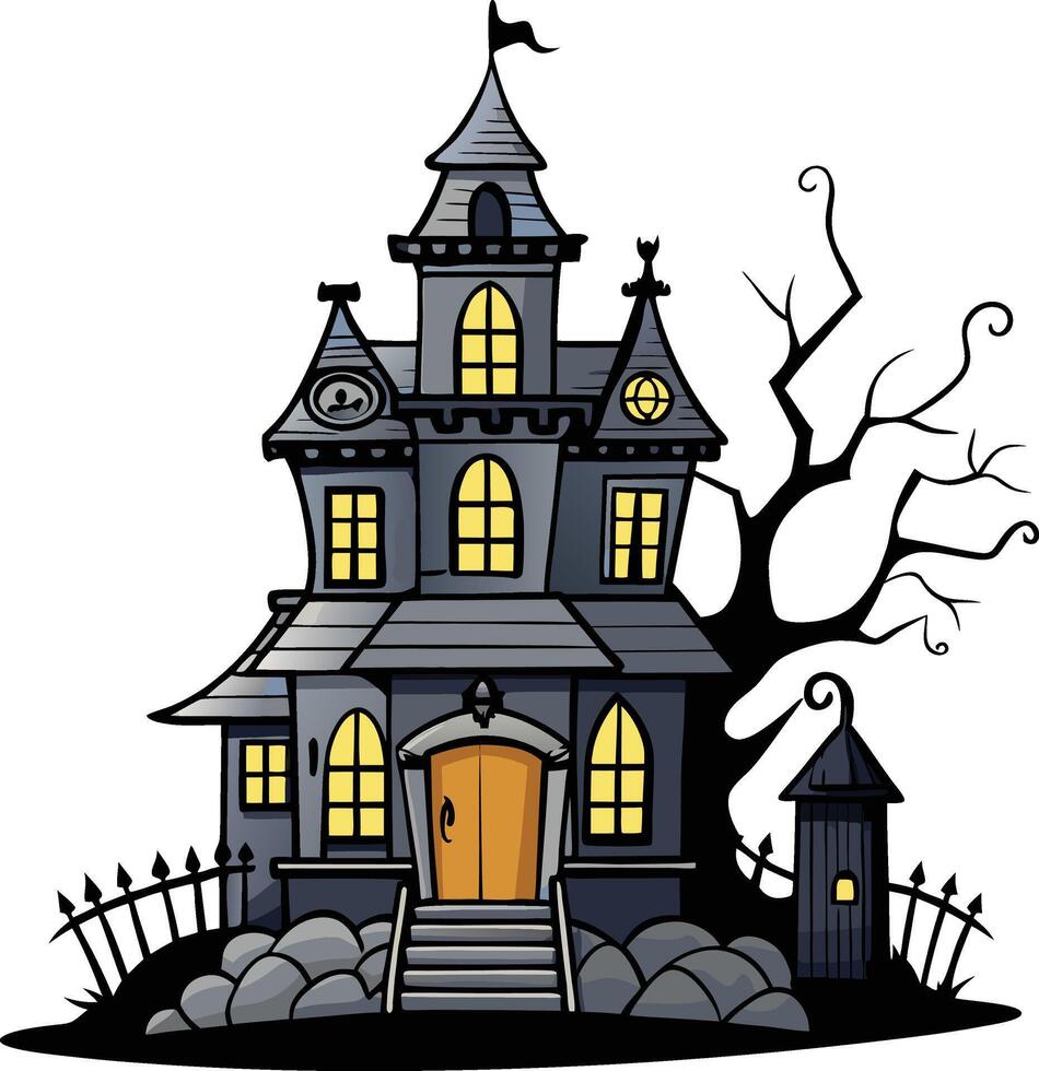 Spooky Halloween Haunted House in a Whimsical Cartoon Style vector