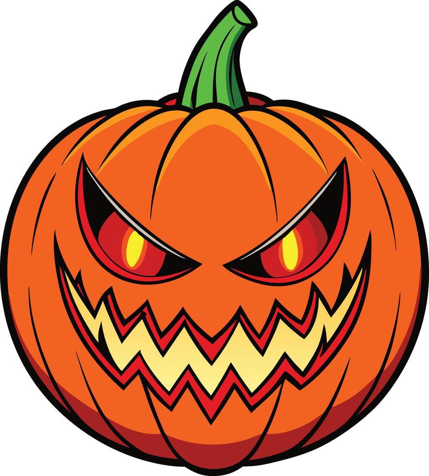 Eerie Halloween Jack-o'-Lantern in Cartoon Style with Red Glowing Eyes vector