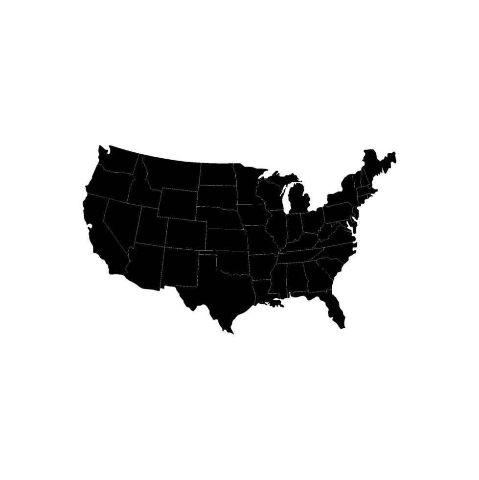 USA map with states isolated on a white background. Silhouette United States of America map illustration vector