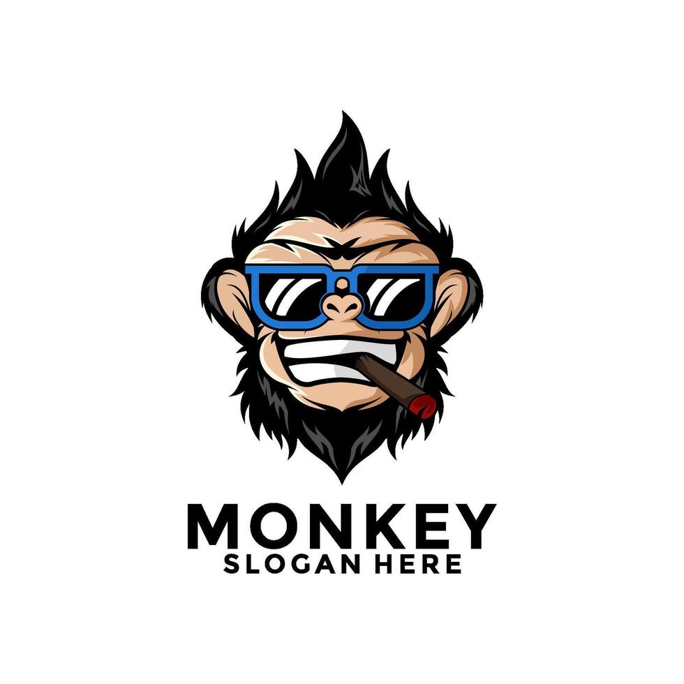 Monkey mascot logo . Geek monkey logo. Chimpanzee logo design, Monkey with Sunglasses and Cigarettes vector