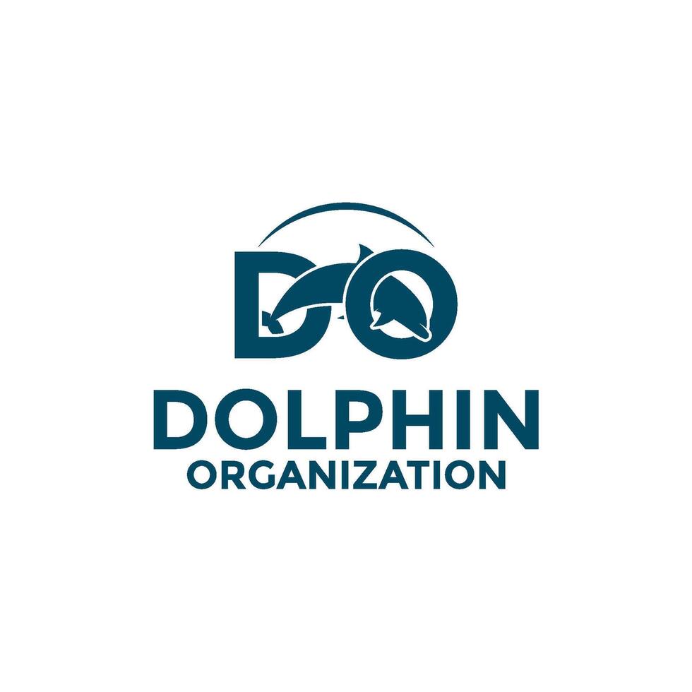 Initial letter DO with Dolphin Jumping logo design , Dolphin with Letter DO logo icon template vector