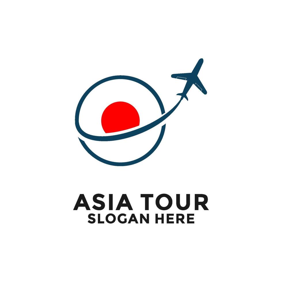 Japan Tour logo with National Flag and Airplane design. Asia Tour Travel logo vector