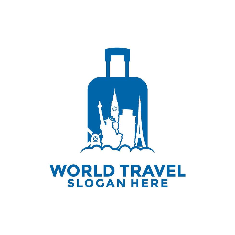 Travel Destinations logo design template, World Tour travel logo with tourism icons from various countries vector