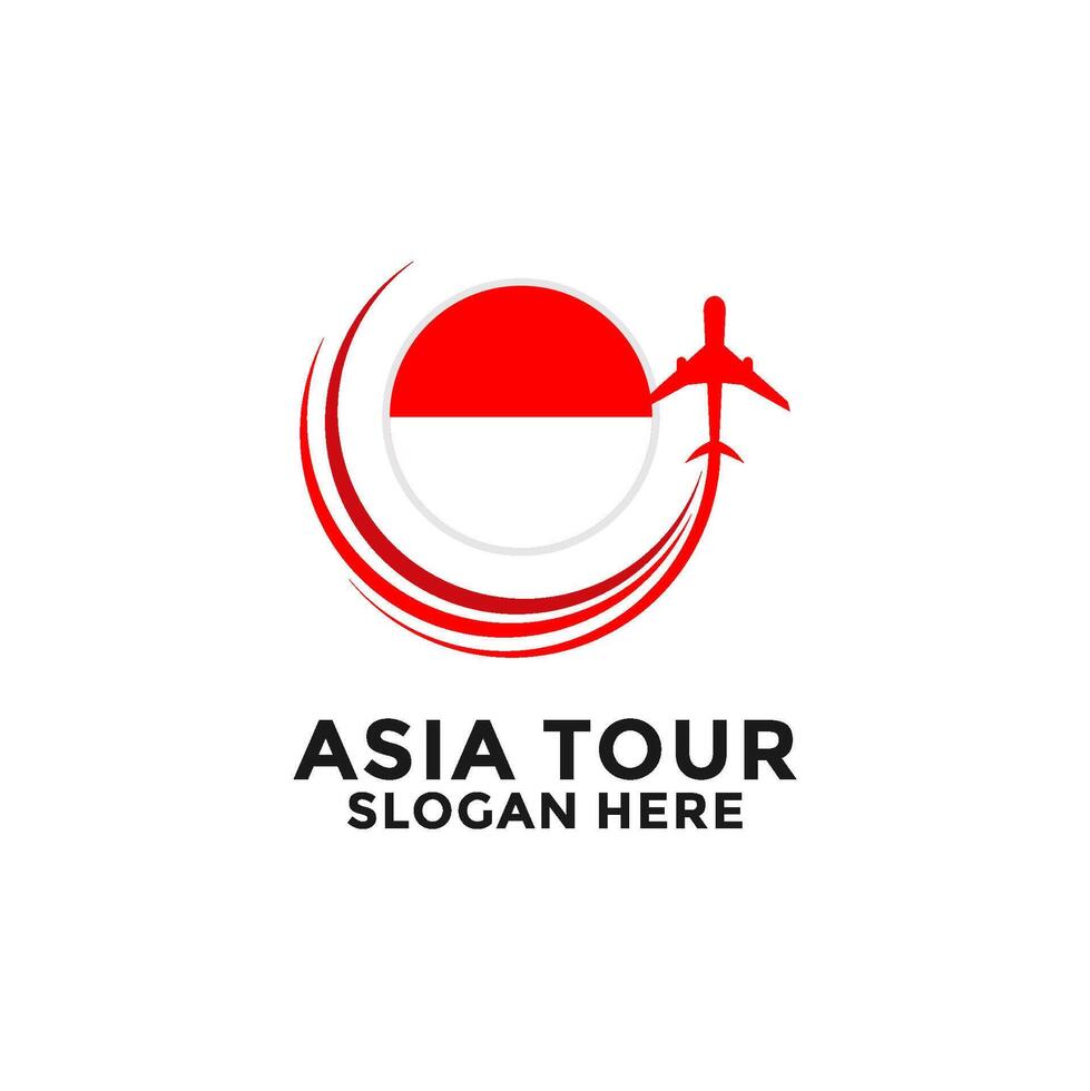 Indonesia Tour logo with National Flag and Airplane design. Asia Tour Travel logo vector