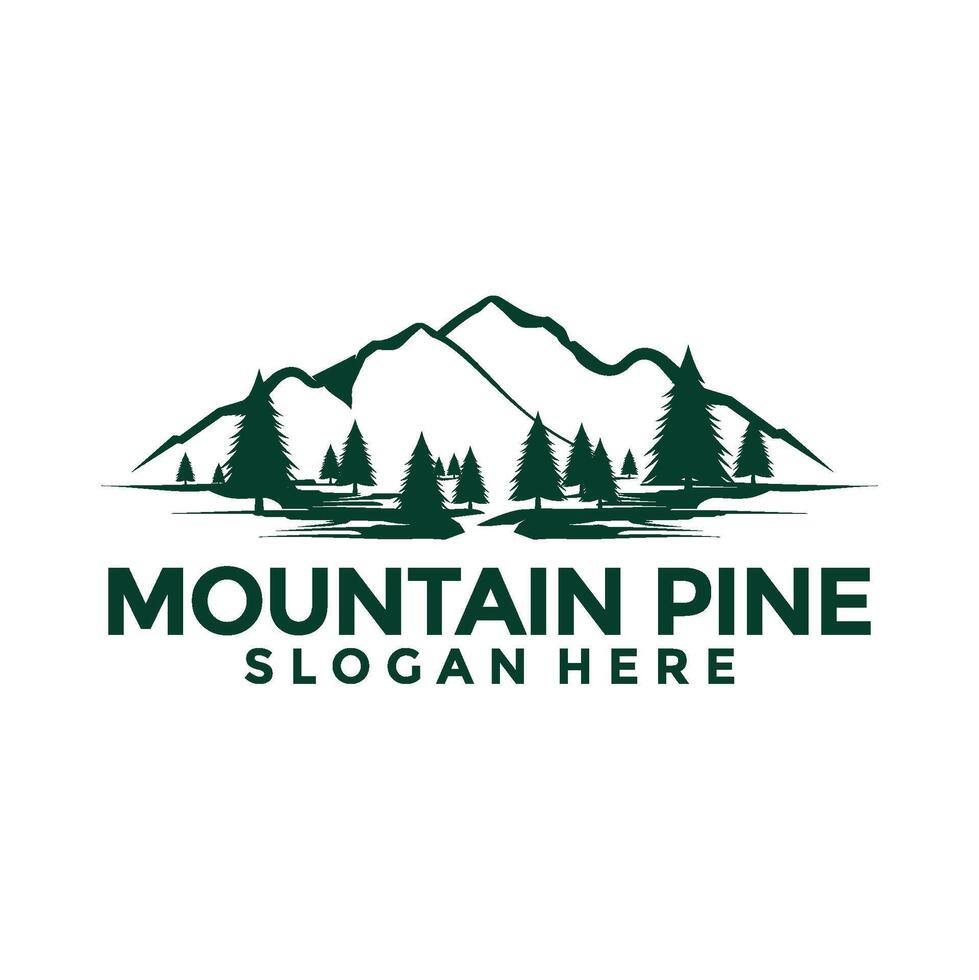 Pine Tree and mountain logo icon design illustration , Evergreen logo design template vector
