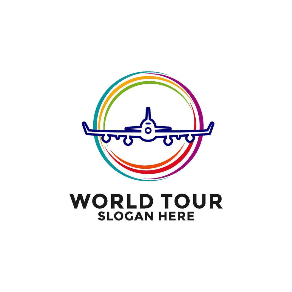 Travel logo design template, World Tour travel with plane logo icon vector